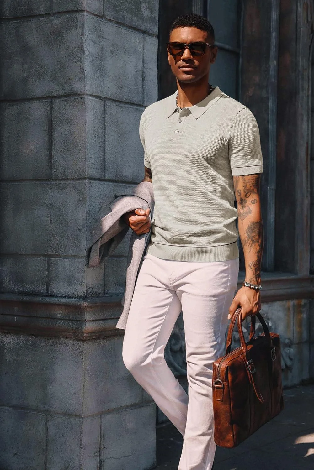 پولوشرت بافتنی مردانه پی جی پل جونز، آستین کوتاه، بافت دار، کشی، سایز معمولی