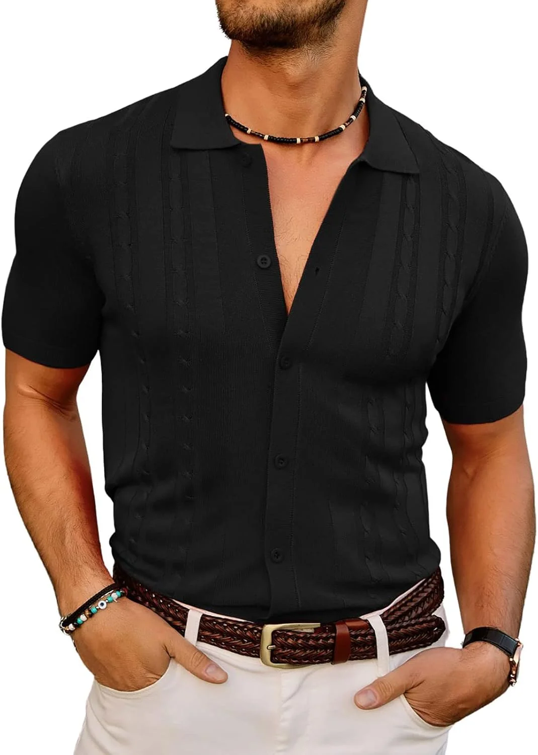 PJ PAUL JONES Mens Polo Shirts Short Sleeve Textured Knit Polo Shirt Ribbed Casual Golf Shirts