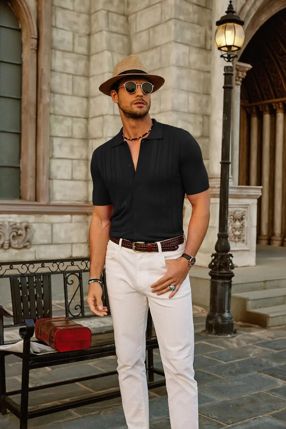 PJ PAUL JONES Mens Polo Shirts Short Sleeve Textured Knit Polo Shirt Ribbed Casual Golf Shirts