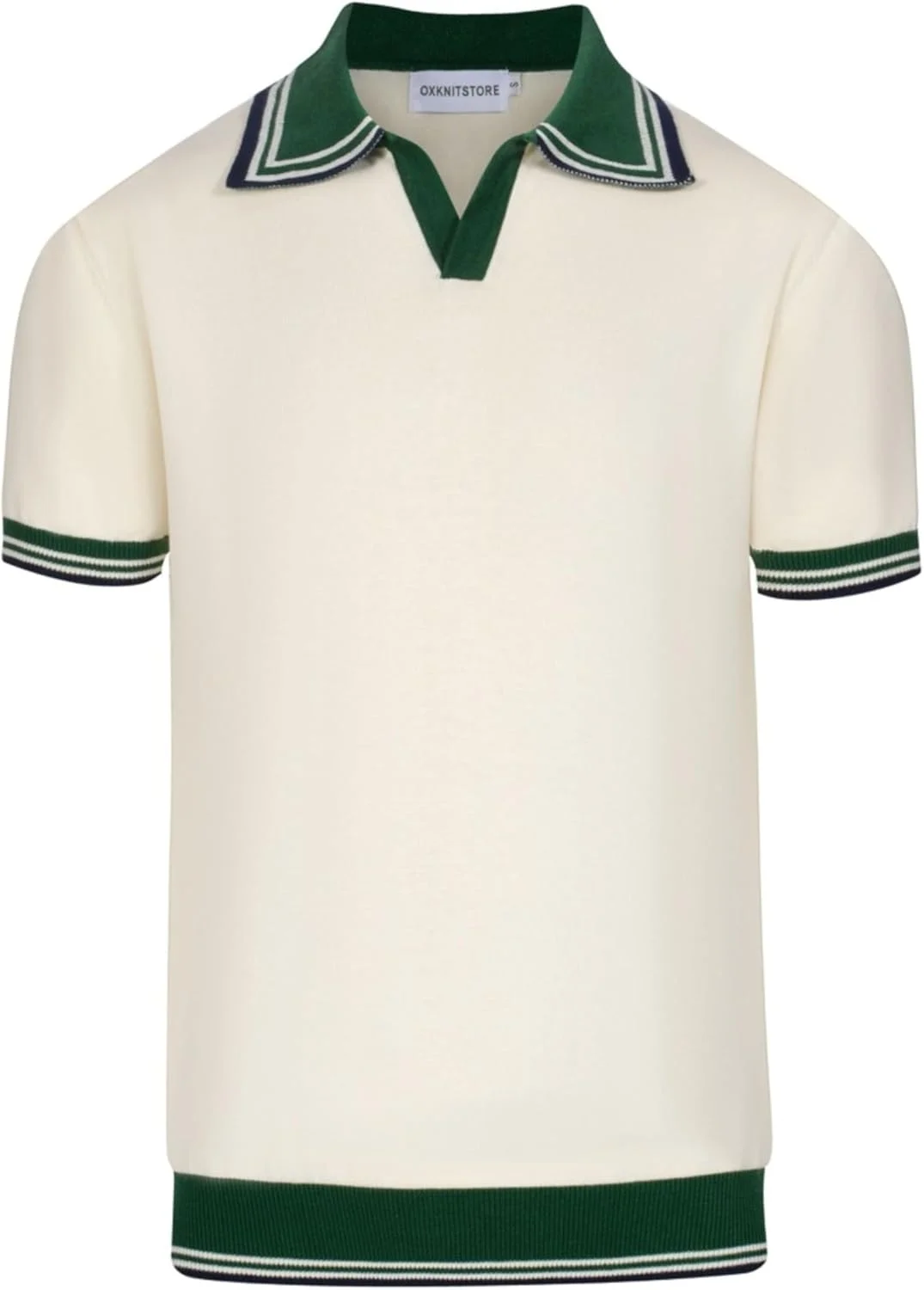 پیراهن پولو مردانه آستین کوتاه بافتنی سفید تابستانی با یقه سبز