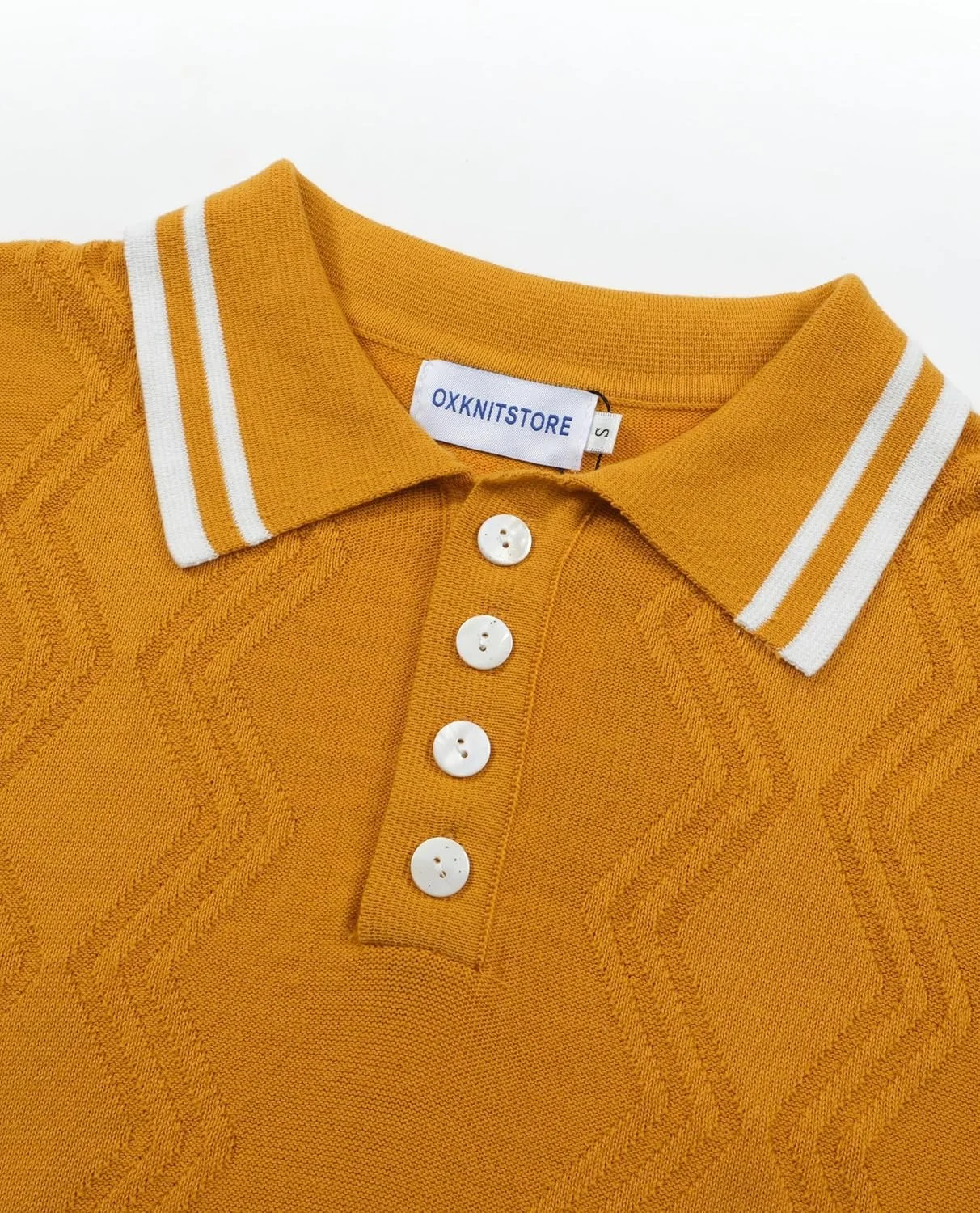 پیراهن پولو بافتنی مردانه OXKNIT، مدل یکپارچهسازی با سیستم‌عامل دهه 1960، پیراهن بافت بافت‌دار یکپارچهسازی با سیستم‌عامل با یقه دو خط