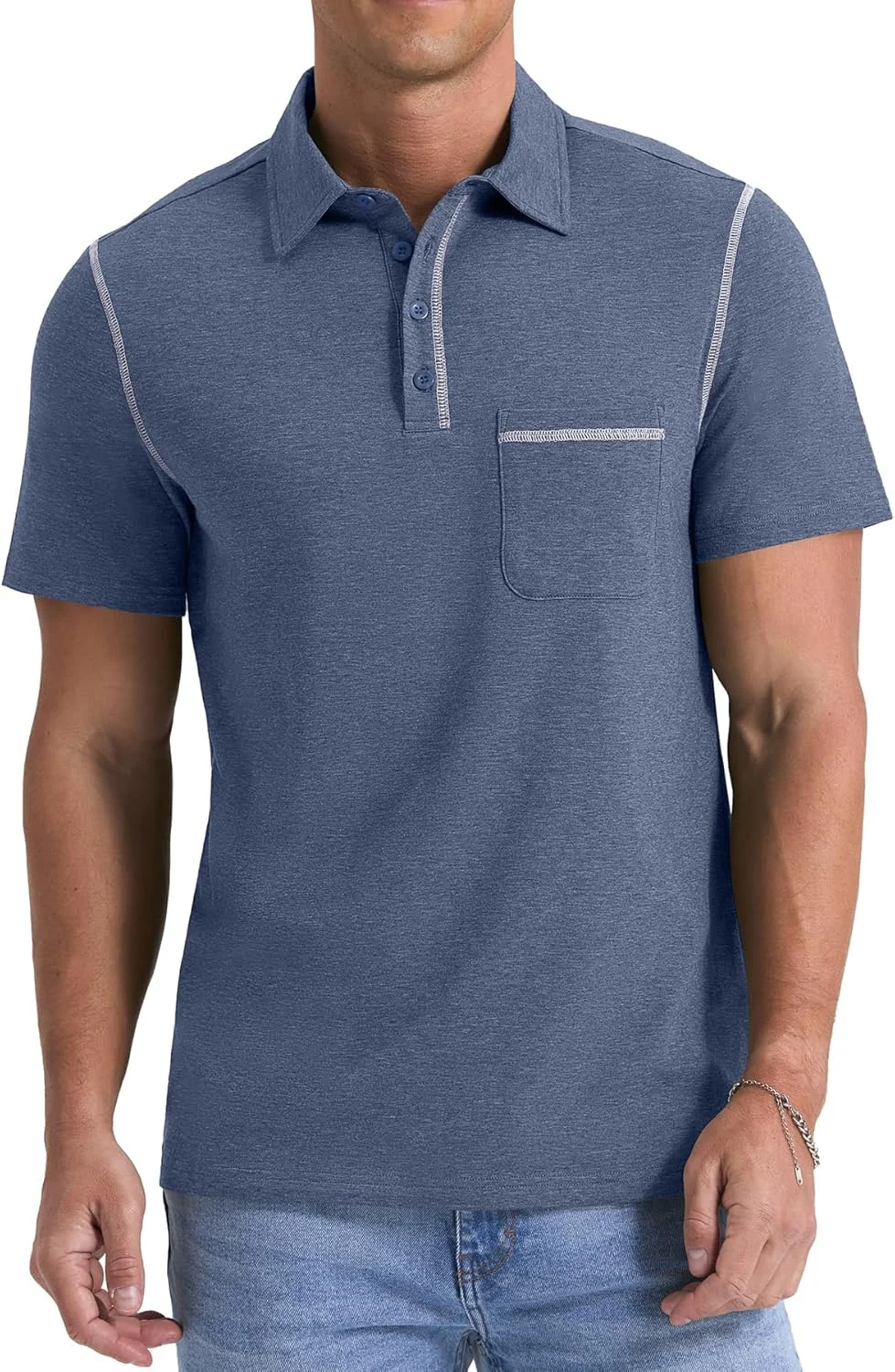 پولوشرت مردانه NITAGUT آستین کوتاه، تیشرت دکمه دار پایه ای با جیب