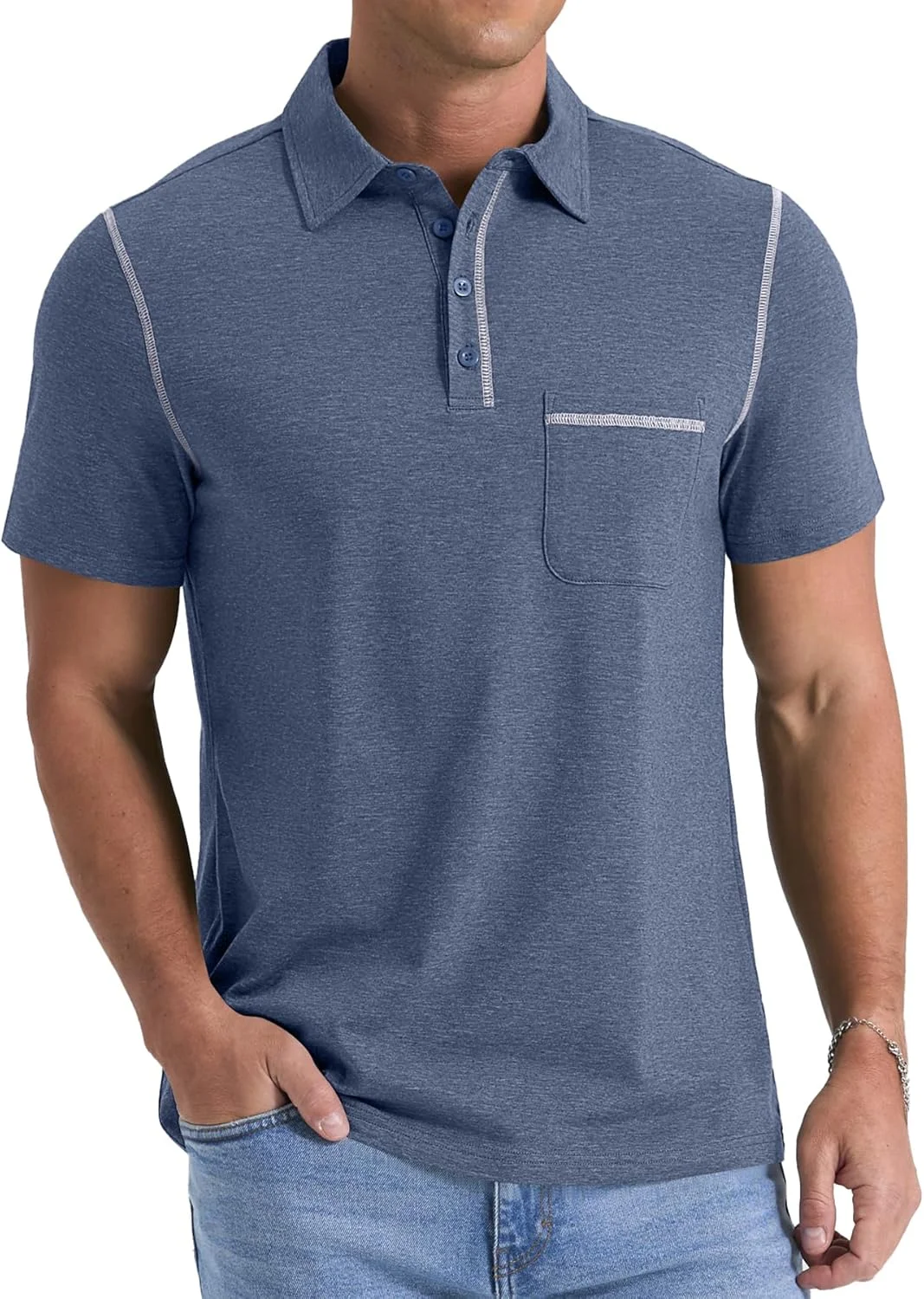 پولوشرت مردانه NITAGUT آستین کوتاه، تیشرت دکمه دار پایه ای با جیب
