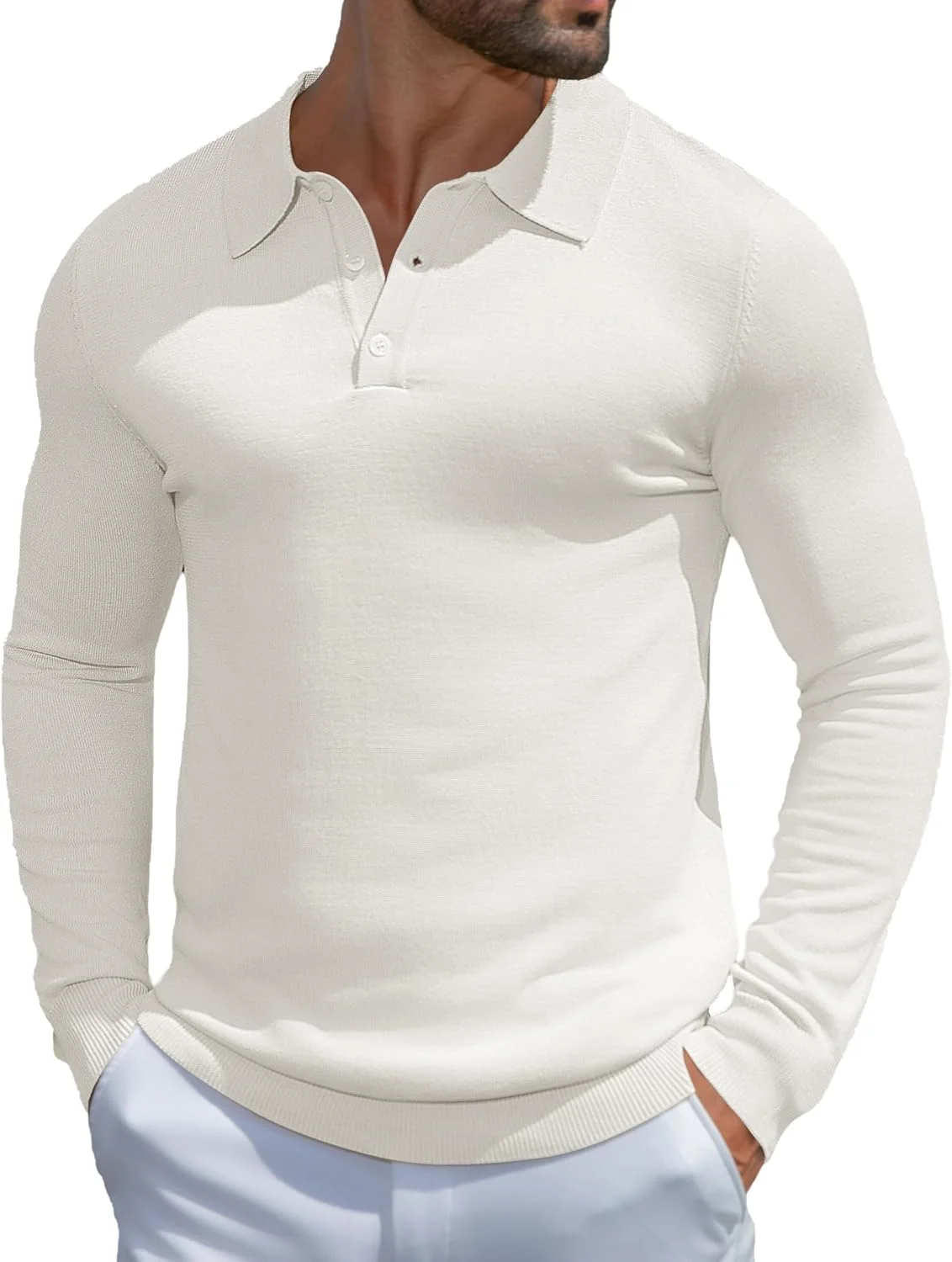 پلیور بافتنی مردانه MioRoim، آستین بلند، یقه پولو دکمه دار، سبک و مناسب گلف پلیور بافتنی مردانه MioRoim، آستین بلند، یقه پولو دکمه دار، سبک و مناسب گلف
