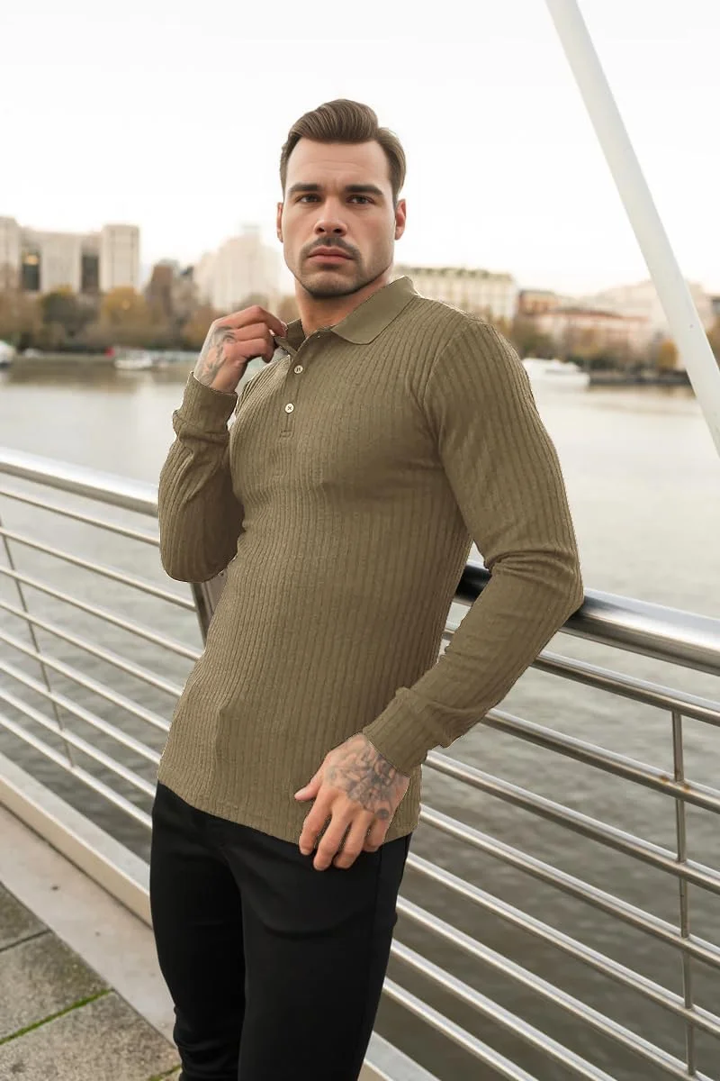 تی‌شرت مردانه نخی Muscle Cmdr، مدل جذب، مناسب استایل کژوال و رسمی، آستین بلند و کوتاه، یقه پولو دکمه‌دار و یقه هفت