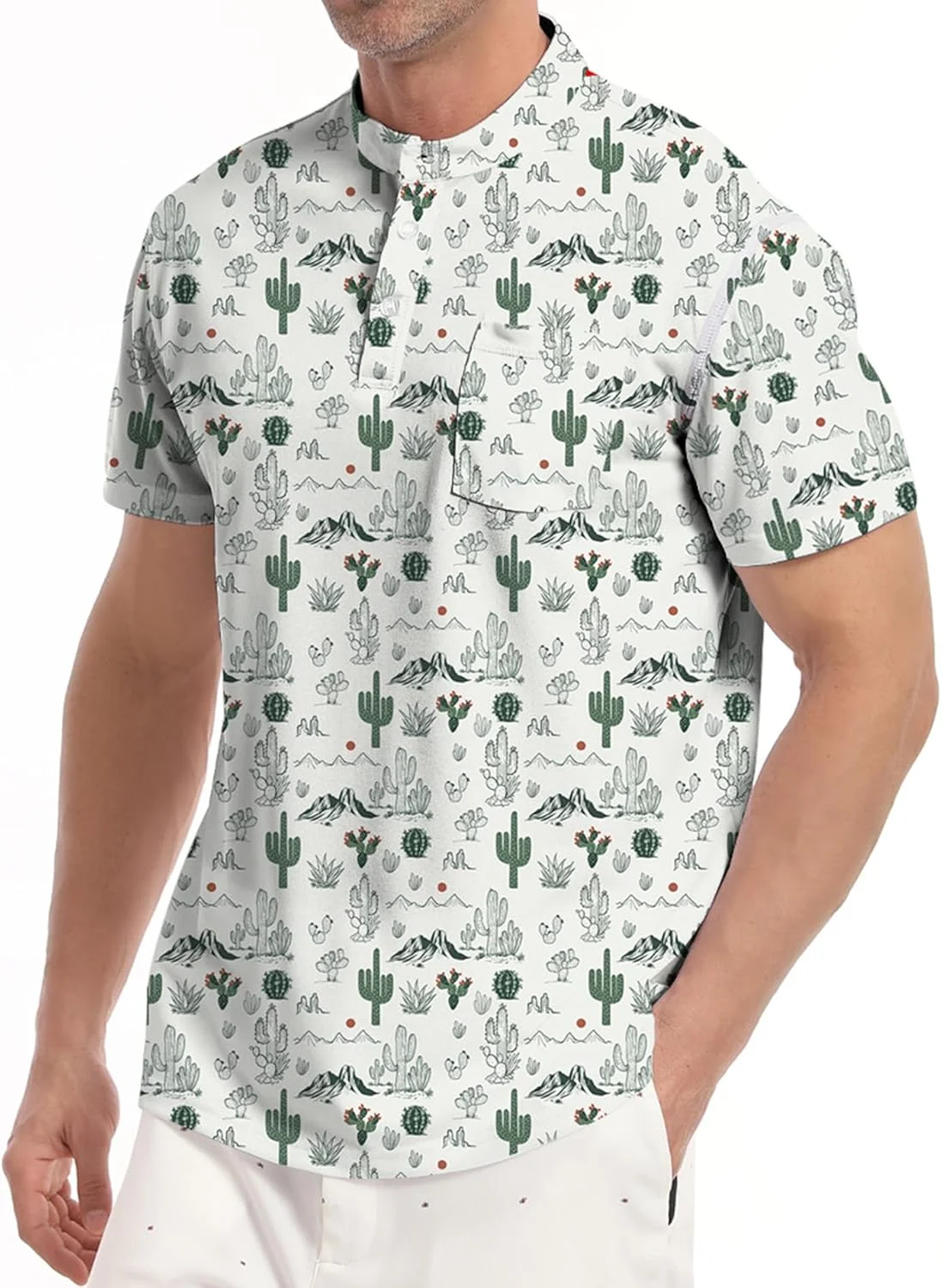 پولوشرت های گلف مردانه، پیراهن هنلی طرح دار، پولوشرت گلف بدون یقه آستین کوتاه با جیب