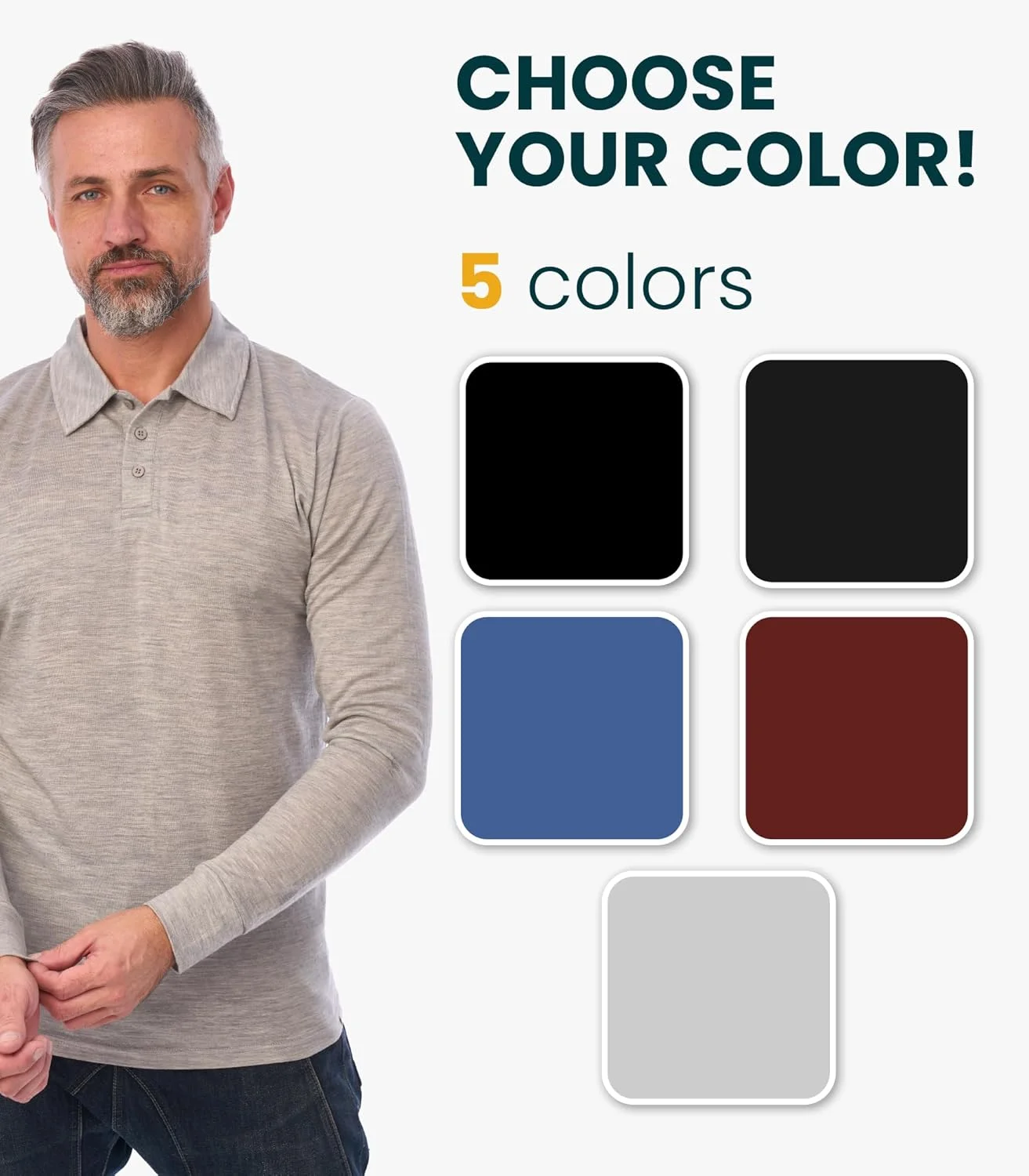 پولوشرت مردانه پشمی مرینوس .tech - لایه پایه پشمی 100% مرینوس مردانه، تنفسی، ضد بو، آستین بلند حرارتی