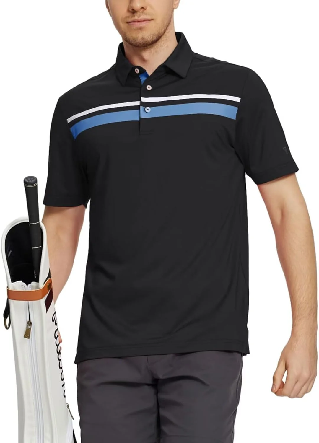 پیراهن های گلف مردانه M MAELREG آستین کوتاه با فیت معمولی، دارای قابلیت جذب رطوبت، عملکرد عالی، طرح راه راه غیر رسمی، پیراهن های پولو مردانه