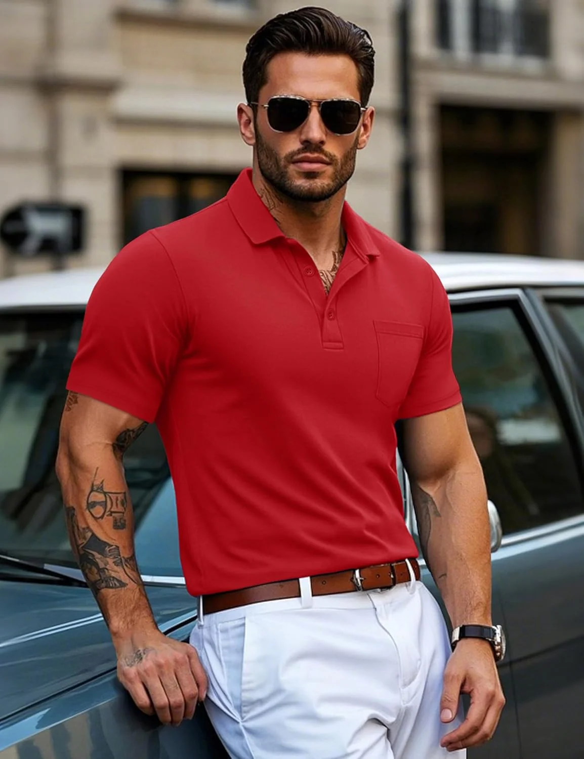 پولوشرت آستین کوتاه مردانه MAGCOMSEN، پنبه ای، مناسب گلف، با جیب، عملکرد عالی و جذب رطوبت