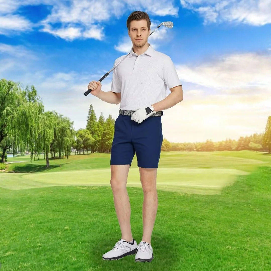 پیراهن های پولو مردانه M MAELREG آستین کوتاه با قابلیت خشک شدن سریع، بافت ژاکارد، عملکرد جذب رطوبت، پیراهن های گلف مردانه غیر رسمی دارای جیب