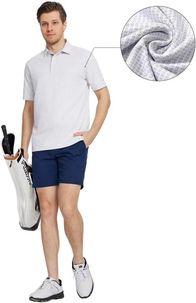 پیراهن های پولو مردانه M MAELREG آستین کوتاه با قابلیت خشک شدن سریع، بافت ژاکارد، عملکرد جذب رطوبت، پیراهن های گلف مردانه غیر رسمی دارای جیب