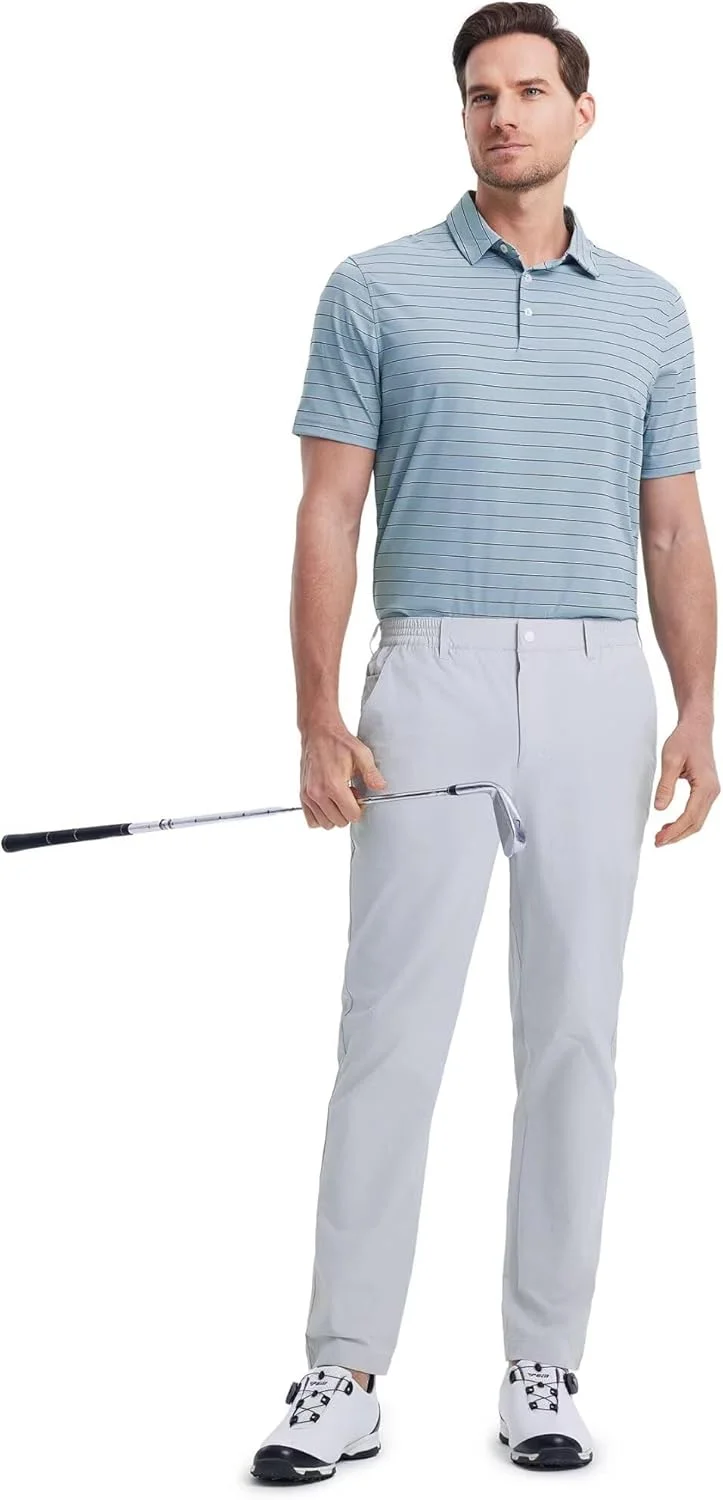 پیراهن های گلف راه راه مردانه M MAELREG آستین کوتاه با بافتی ابریشمی، مقاوم در برابر آب، تنفس پذیر و نرم