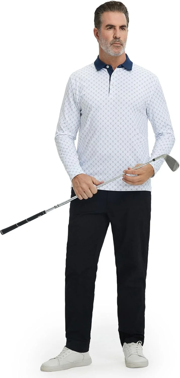 پیراهن های گلف مردانه M MAELREG، با قابلیت خشک شدن سریع، عملکرد بالا، جذب رطوبت، طرح چاپی غیررسمی، یقه دار و آستین بلند