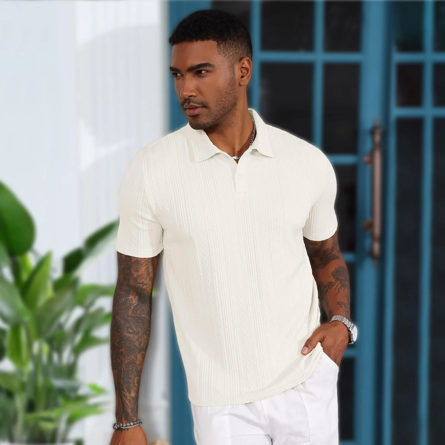 پولوشرت بافتنی مردانه LOGEEYAR آستین کوتاه، مدل معمولی، پولوشرت های بافت دار، پیراهن های گلف یقه دار غیر رسمی تابستانی