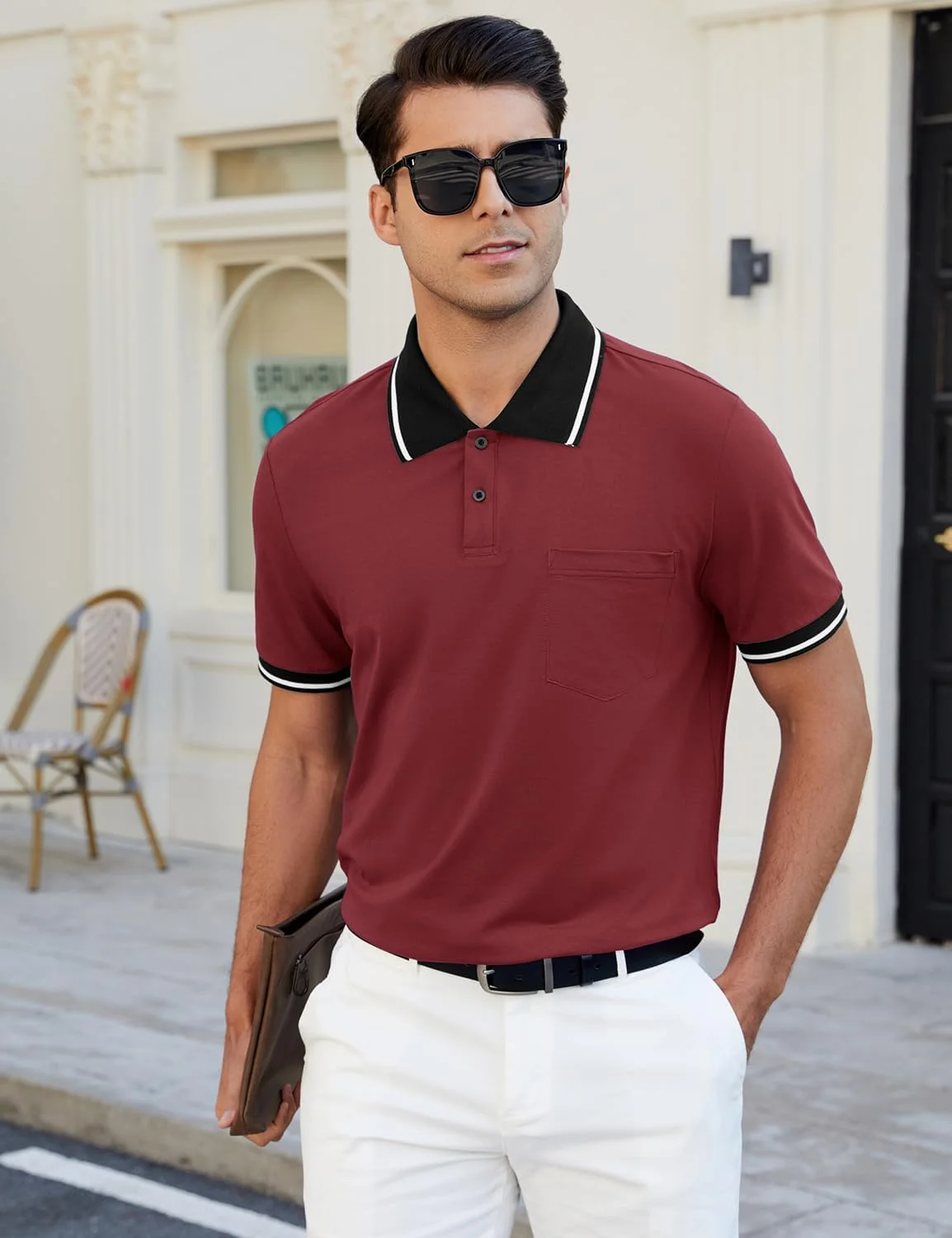 تیشرت پولو آستین کوتاه مردانه دکمهدار کلاسیک مناسب تابستان و گلف به همراه جیب تیشرت پولو آستین کوتاه مردانه دکمهدار کلاسیک مناسب تابستان و گلف به همراه جیب