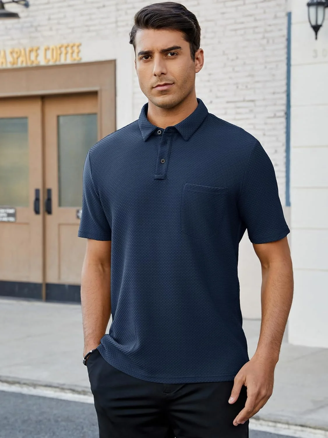 پولوشرت آستین کوتاه مردانه بافت حبابی، تیشرت یقه دار ساده، پولوشرت گلف جیب دار