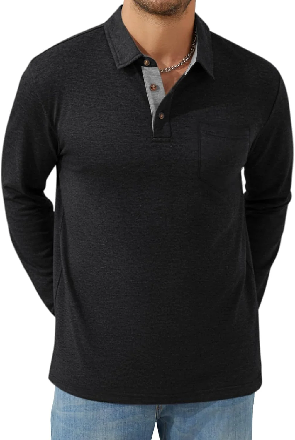 پولوشرت آستین بلند مردانه، دکمه دار، مدل پایه، غیر رسمی، باریک، شیک، یقه دار پولوشرت آستین بلند مردانه، دکمه دار، مدل پایه، غیر رسمی، باریک، شیک، یقه دار