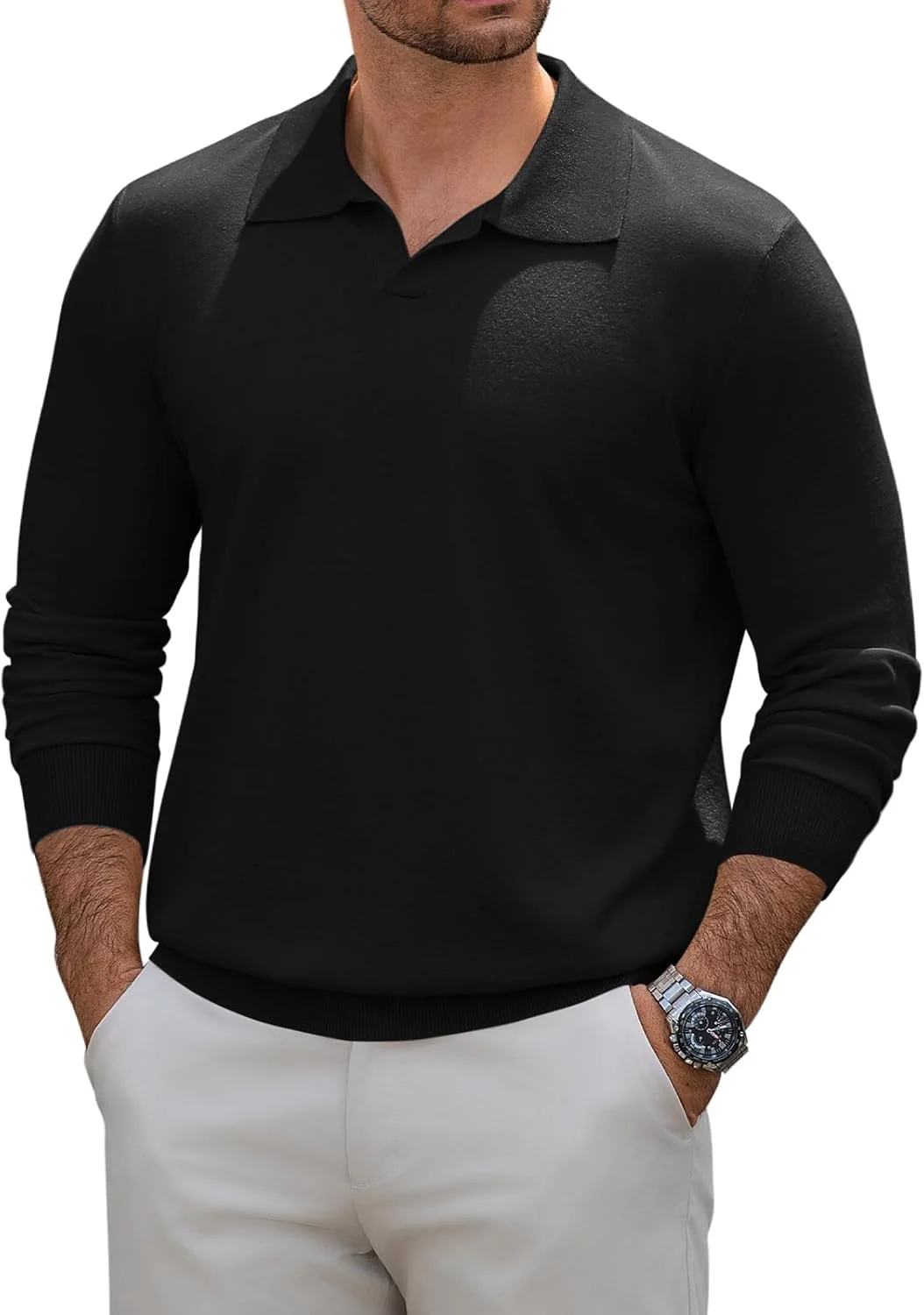 پلیور بافتنی مردانه، آستین بلند، یقه هفت، مناسب گلف، سبک و راحت