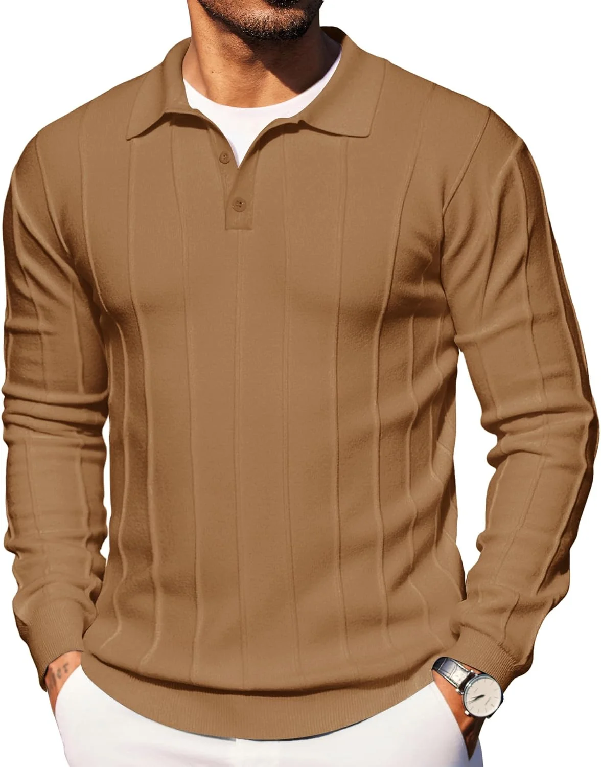 پولوشرت بافتنی مردانه Lexiart آستین بلند، یقه دار، بافت دنده ای، مناسب استایل کژوال و محیط کار پولوشرت بافتنی مردانه Lexiart آستین بلند، یقه دار، بافت دنده ای، مناسب استایل کژوال و محیط کار