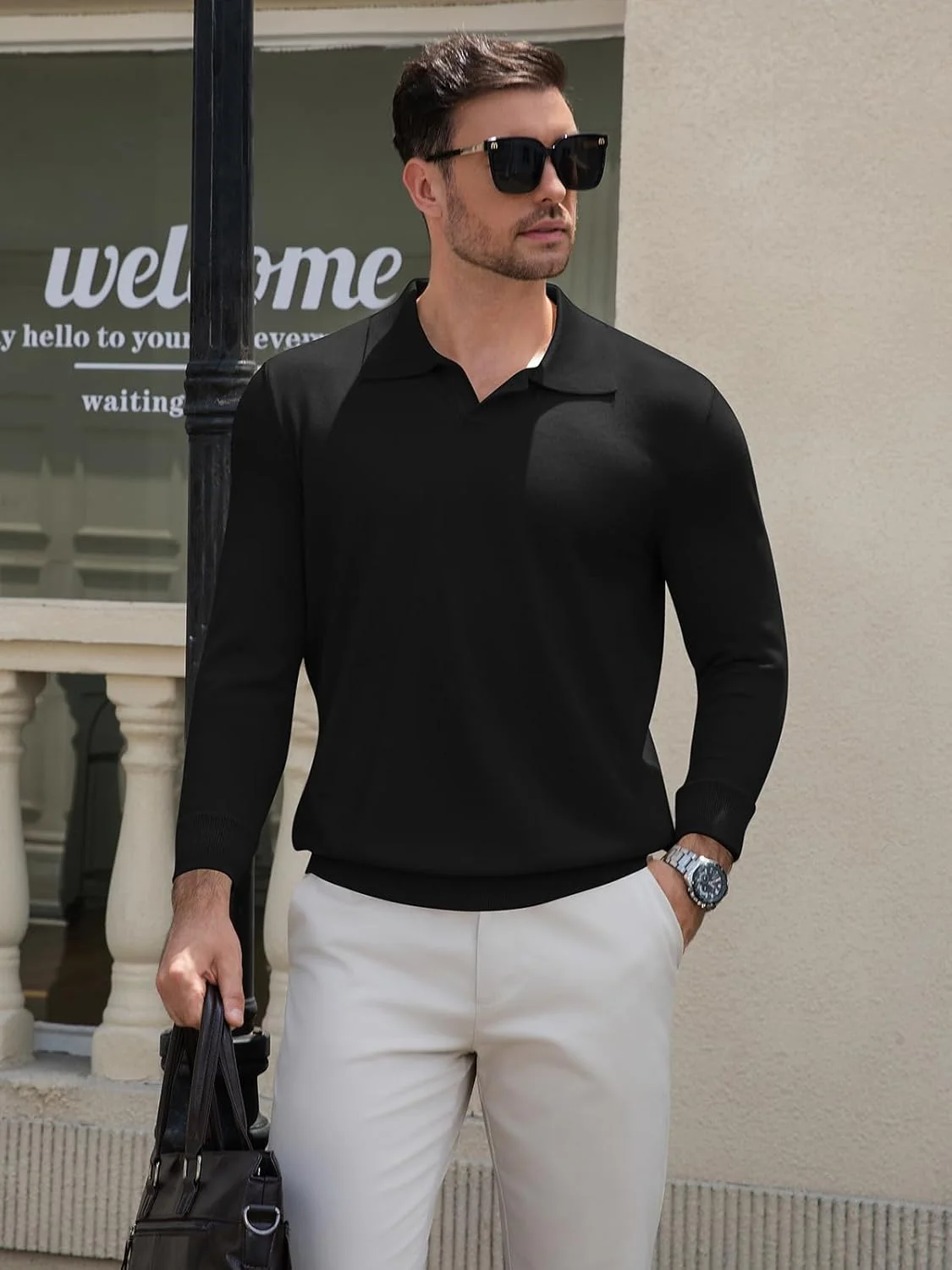 پلیور بافتنی مردانه، آستین بلند، یقه هفت، مناسب گلف، سبک و راحت