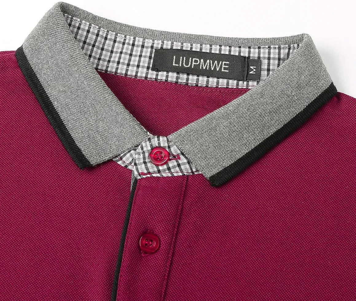 پولوشرت مردانه آستین کوتاه LIUPMWE، تی شرت یقه دار نخی غیر رسمی مردانه، تاپ های شیک گلف