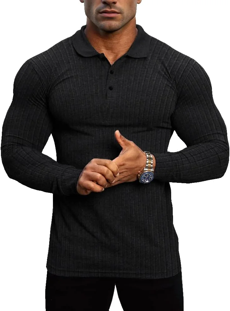 تیشرت عضلانی کشی مردانه Lehmanlin آستین بلند/کوتاه، تیشرتهای نخی، پیراهن پولو Slim Fit تیشرت عضلانی کشی مردانه Lehmanlin آستین بلند/کوتاه، تیشرتهای نخی، پیراهن پولو Slim Fit