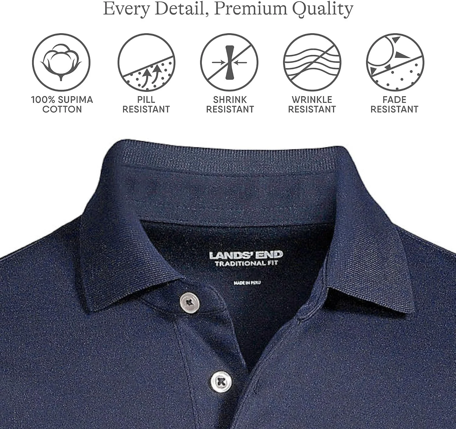 پولوشرت آستین کوتاه مردانه Lands' End از پنبه سوپیما تولید آمریکا
