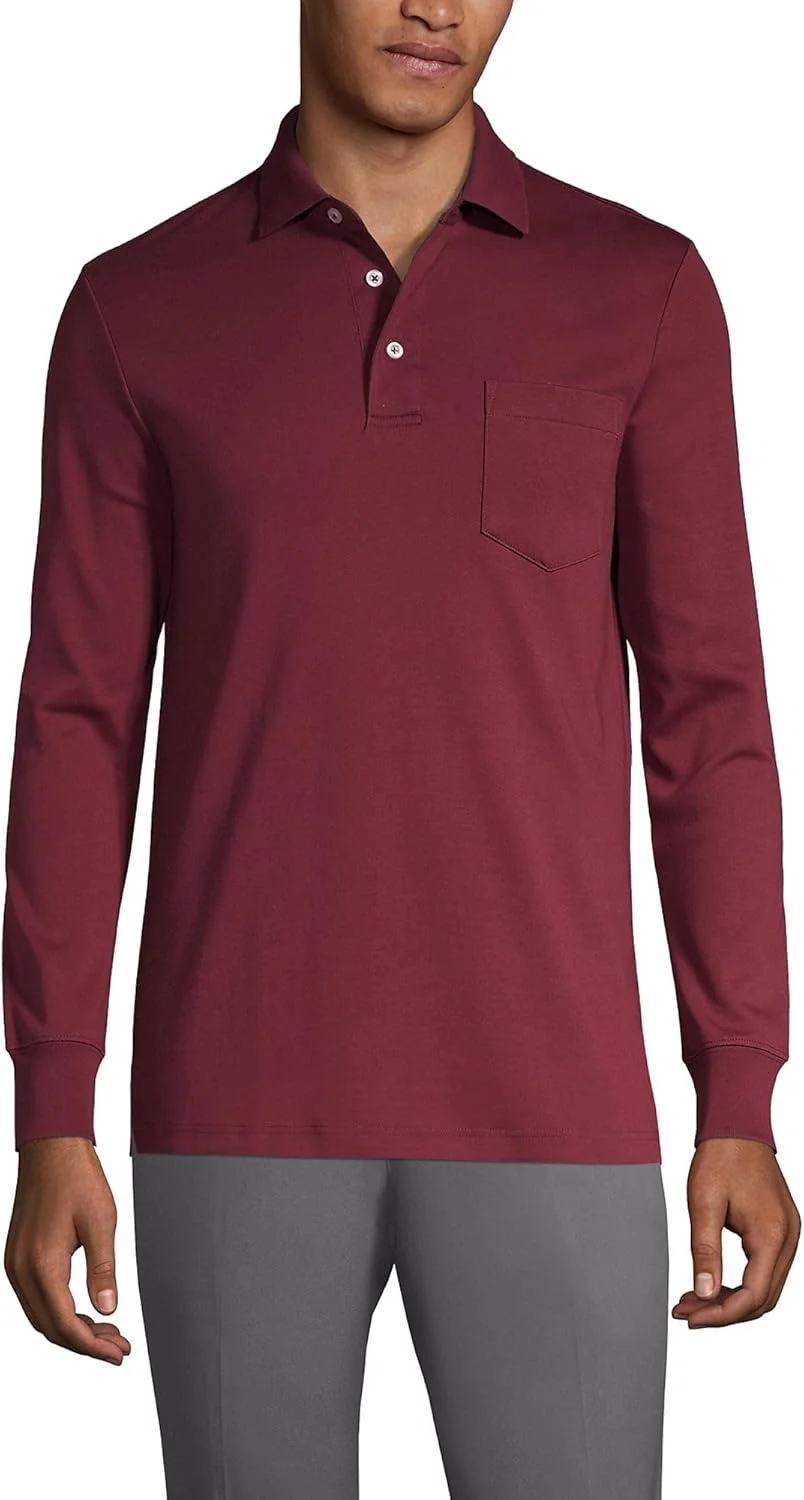 پولوشرت آستین بلند مردانه Lands' End پنبه سوپیما با جیب پولوشرت آستین بلند مردانه Lands' End پنبه سوپیما با جیب
