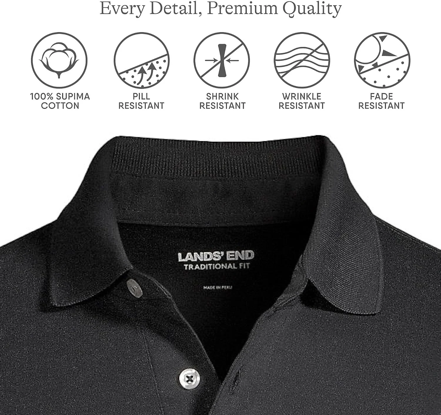 پولوشرت آستین بلند مردانه Lands' End از پنبه سوپیما تولید آمریکا
