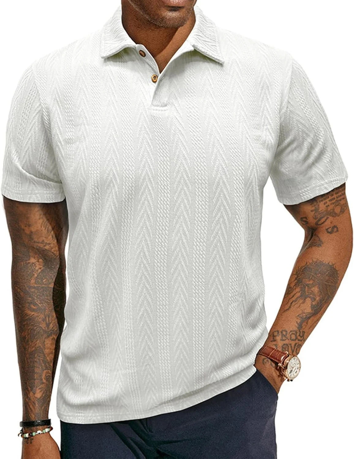 پولوشرت بافتنی مردانه آستین کوتاه، فیت باریک، تیشرت یقه دار بافت دار تابستانی پولوشرت بافتنی مردانه آستین کوتاه، فیت باریک، تیشرت یقه دار بافت دار تابستانی