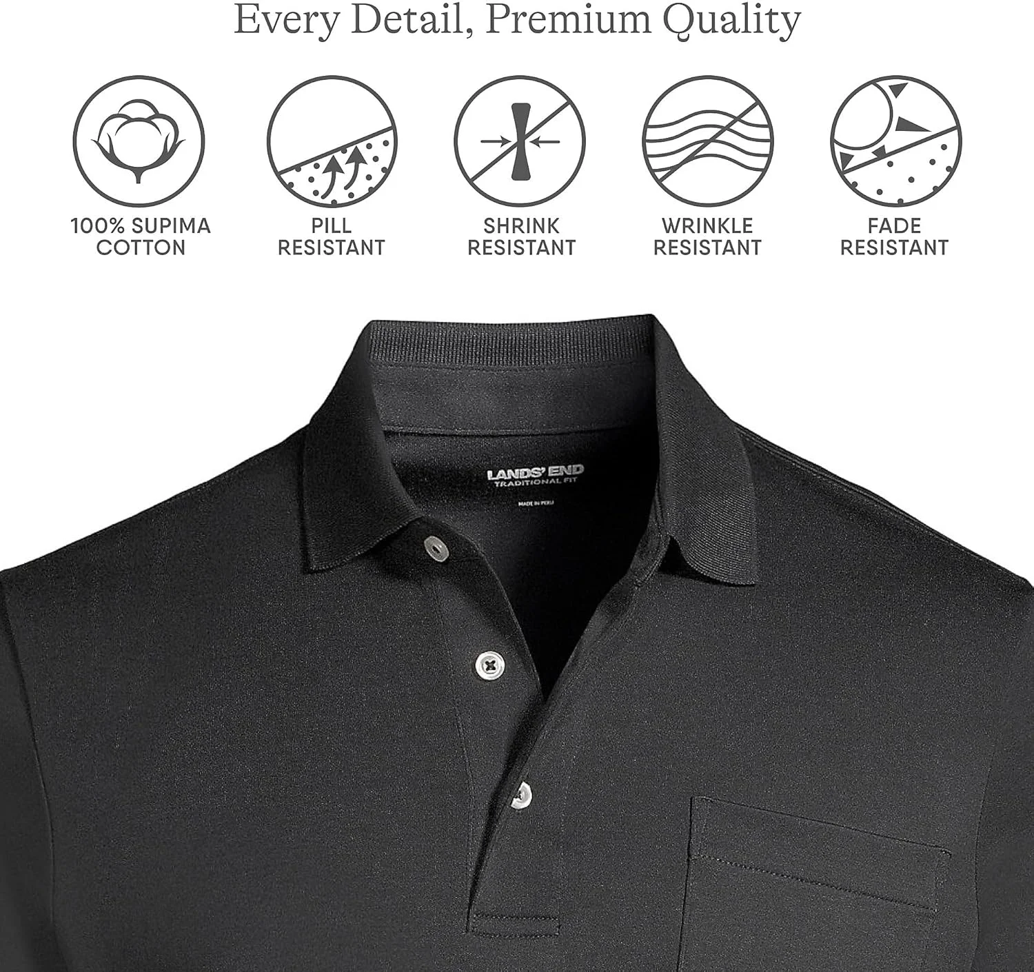 پولوشرت آستین کوتاه مردانه Lands' End، پنبه سوپیما درجه یک آمریکایی، جیب دار - سایز بزرگ پولوشرت آستین کوتاه مردانه Lands' End، پنبه سوپیما درجه یک آمریکایی، جیب دار - سایز بزرگ