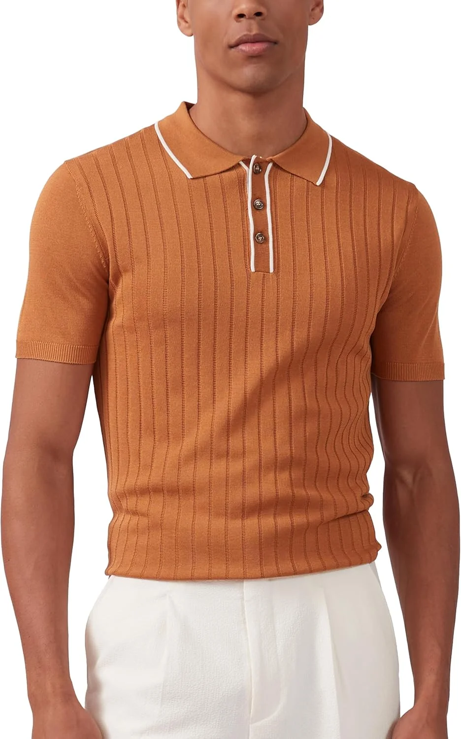 پولوشرت آستین کوتاه مردانه بافتنی کلاسیک Kallspin یقه دار دکمه دار مناسب گلف