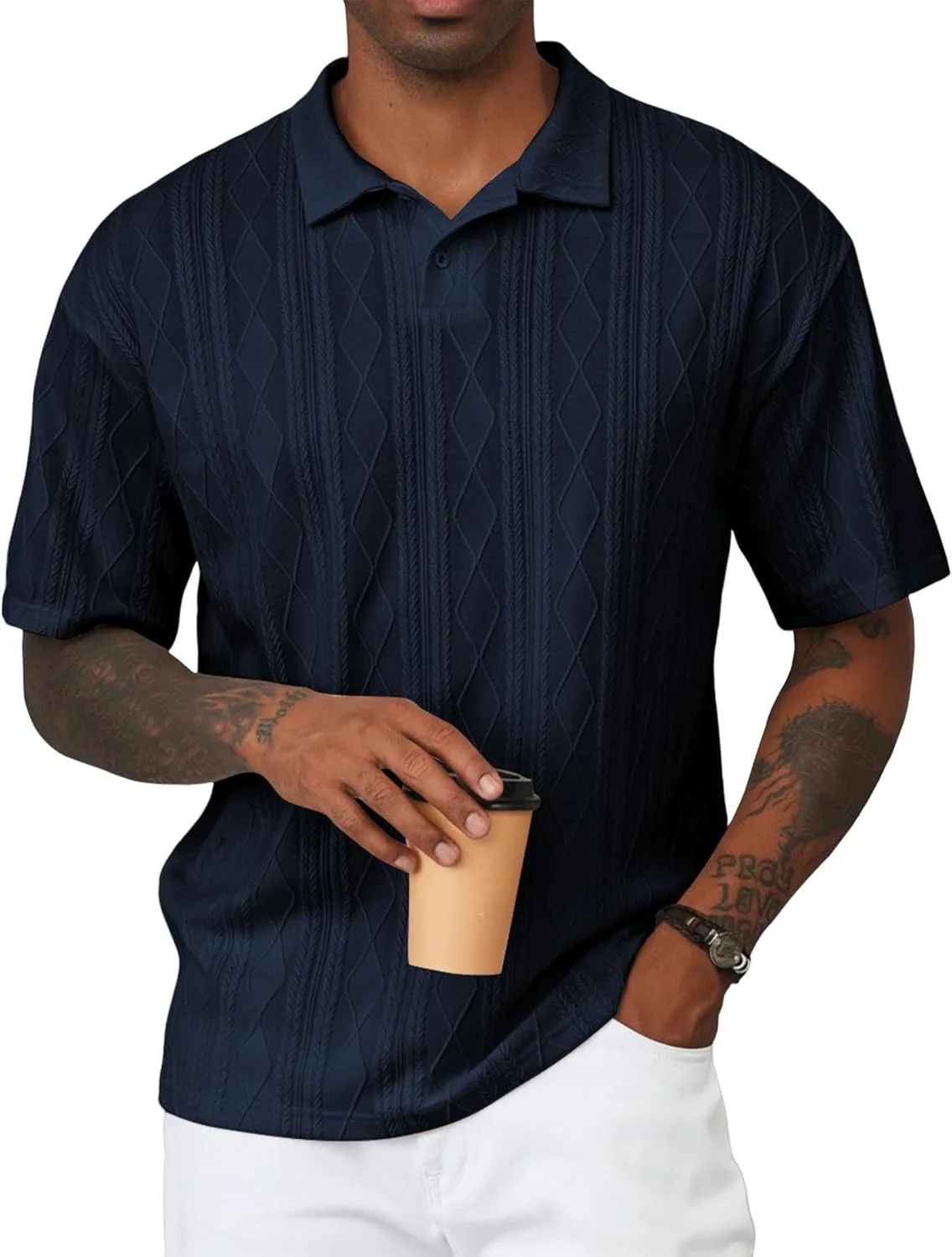 پولوشرت مردانه JMIERR، بافت دکمه دار، آستین کوتاه، مناسب تعطیلات تابستانی، ساحل، کشی، مناسب گلف