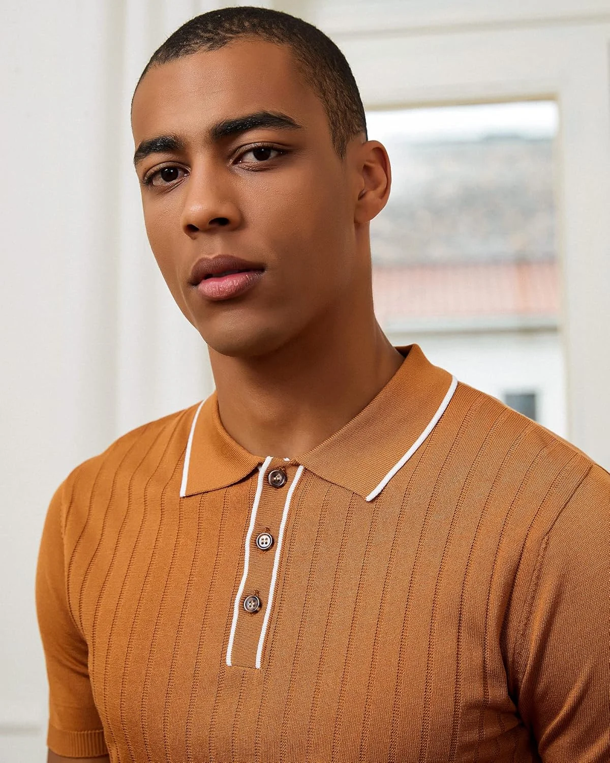 پولوشرت آستین کوتاه مردانه بافتنی کلاسیک Kallspin یقه دار دکمه دار مناسب گلف پولوشرت آستین کوتاه مردانه بافتنی کلاسیک Kallspin یقه دار دکمه دار مناسب گلف