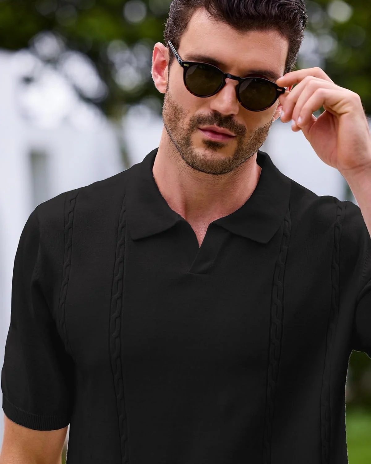 پولوشرت مردانه Kallspin، آستین کوتاه، یقه هفت، بافت کابلی، تاپ بافتنی نرم، لباس غیر رسمی تابستانی برای گلف و ساحل