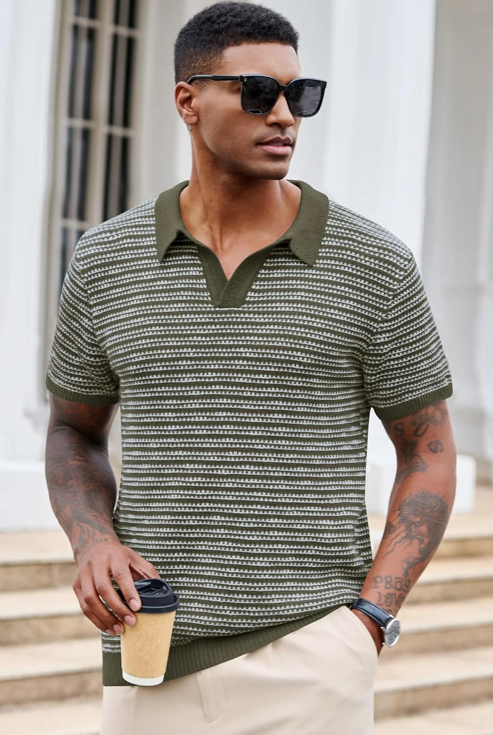 پولوشرت مردانه یقه هفت بافت راه راه سنگین وزن آستین کوتاه تابستانی پولوشرت مردانه یقه هفت بافت راه راه سنگین وزن آستین کوتاه تابستانی