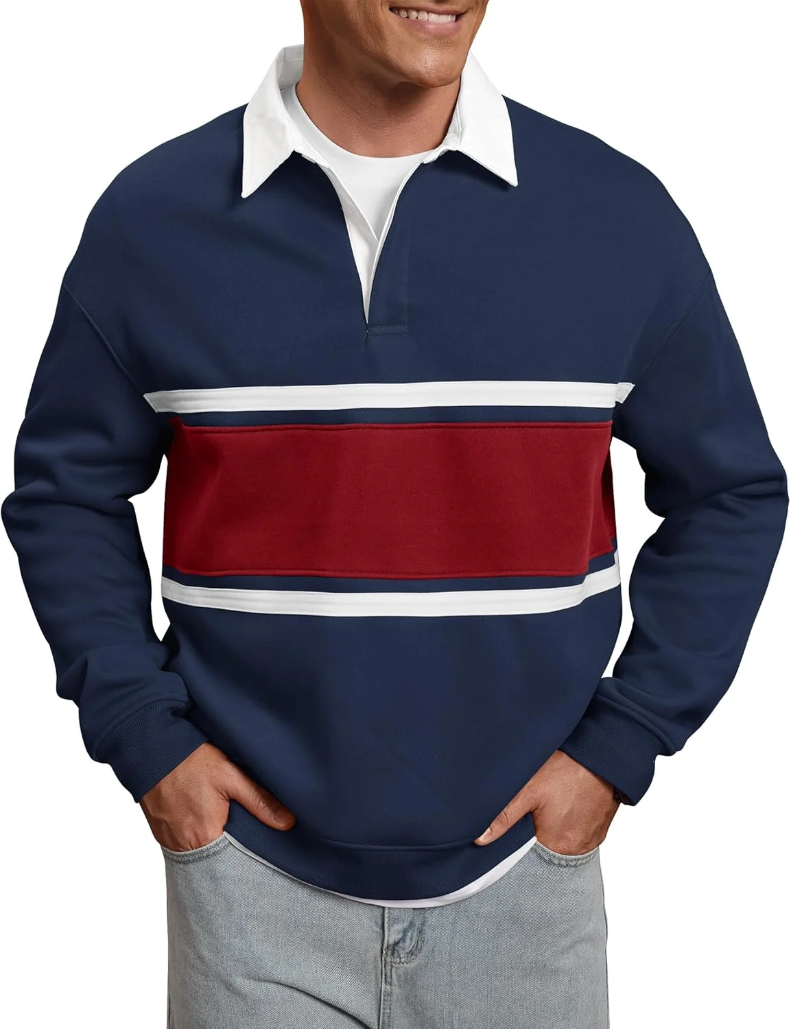 پلیور پولو مردانه ضخیم و پشمی با طرح رنگی