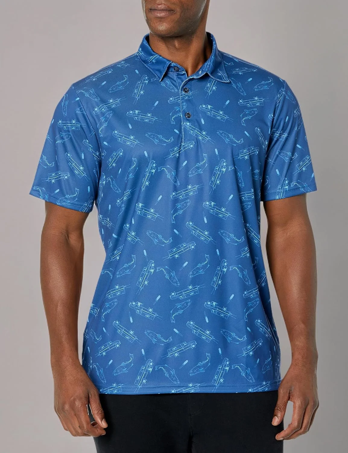 پولوشرت مردانه HUK Pursuit Pattern، پولوشرت آستین کوتاه با عملکرد بالا، Marolina Blue، سایز 3X-Large