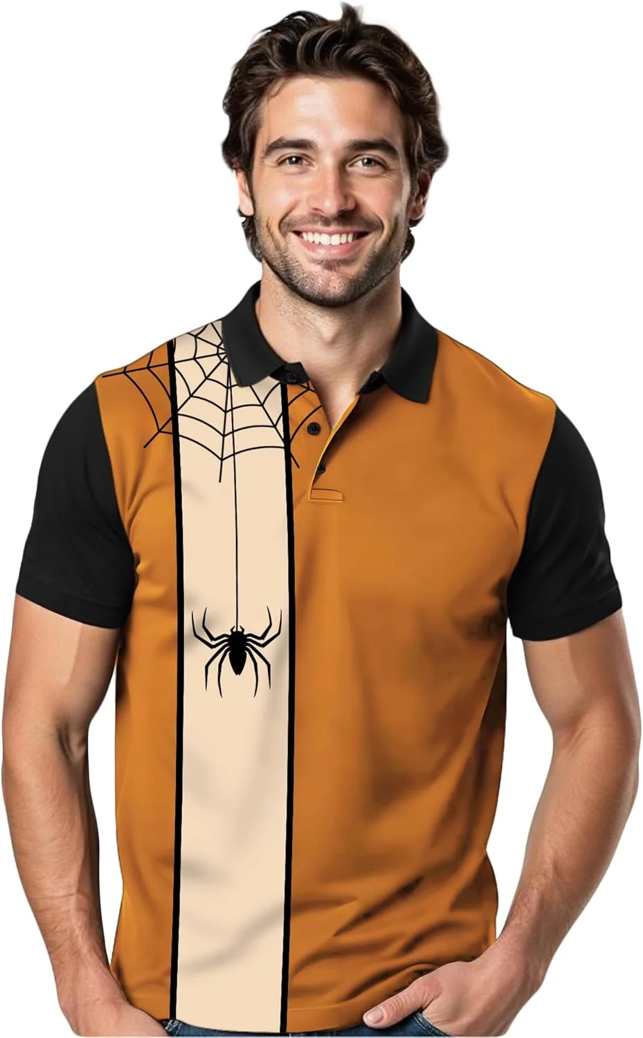 تی شرت های مردانه برای هالووین: تی شرت پولو دکمه دار گرافیکی آستین کوتاه زیبا و ترسناک و انعطاف پذیر