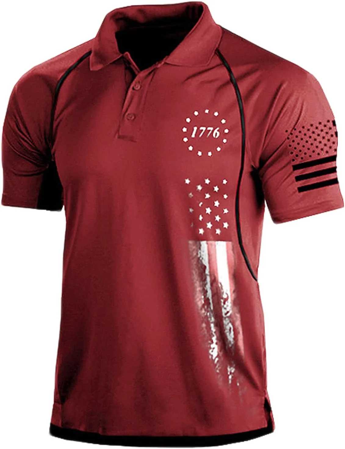 پولوشرت آستین کوتاه مردانه با طرح پرچم آمریکا، مناسب گلف و فعالیت های ورزشی (S-3XL)