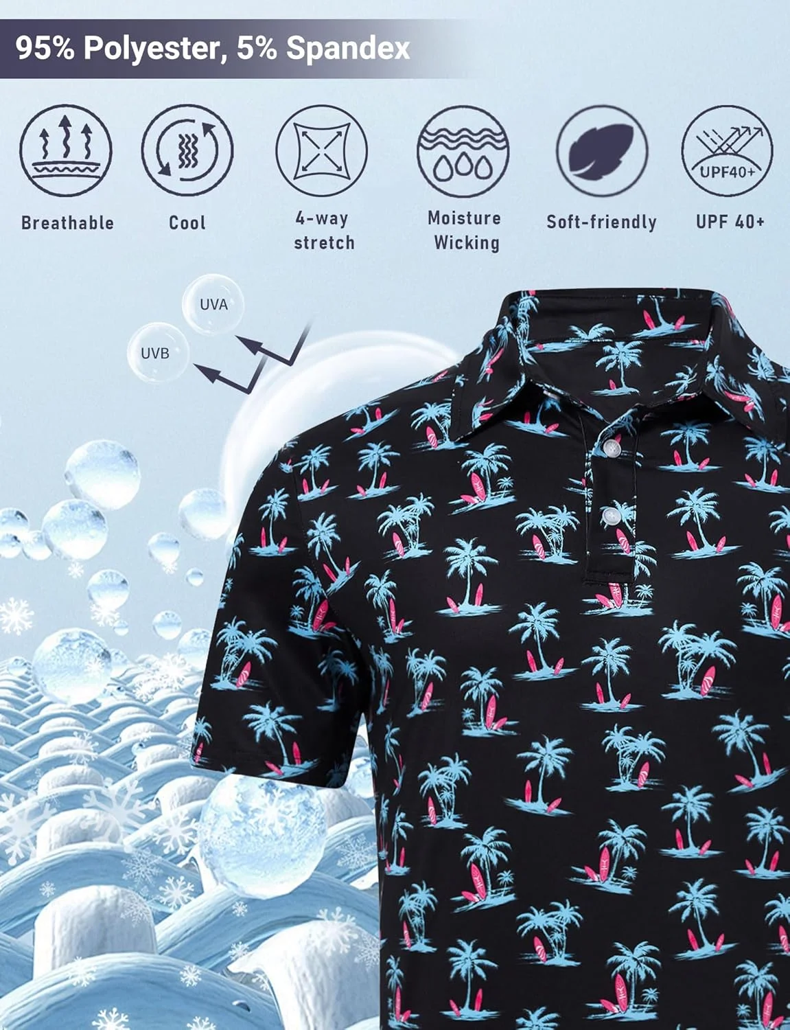 پولوشرت مردانه طرح‌دار مناسب گلف، با قابلیت جذب رطوبت و خشک شدن سریع، سایز M-XXL