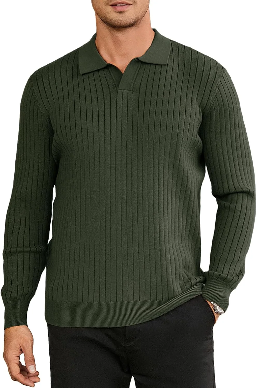 پلیور بافتنی مردانه، آستین بلند، یقه پولو، یقه هفت، رنگ ثابت