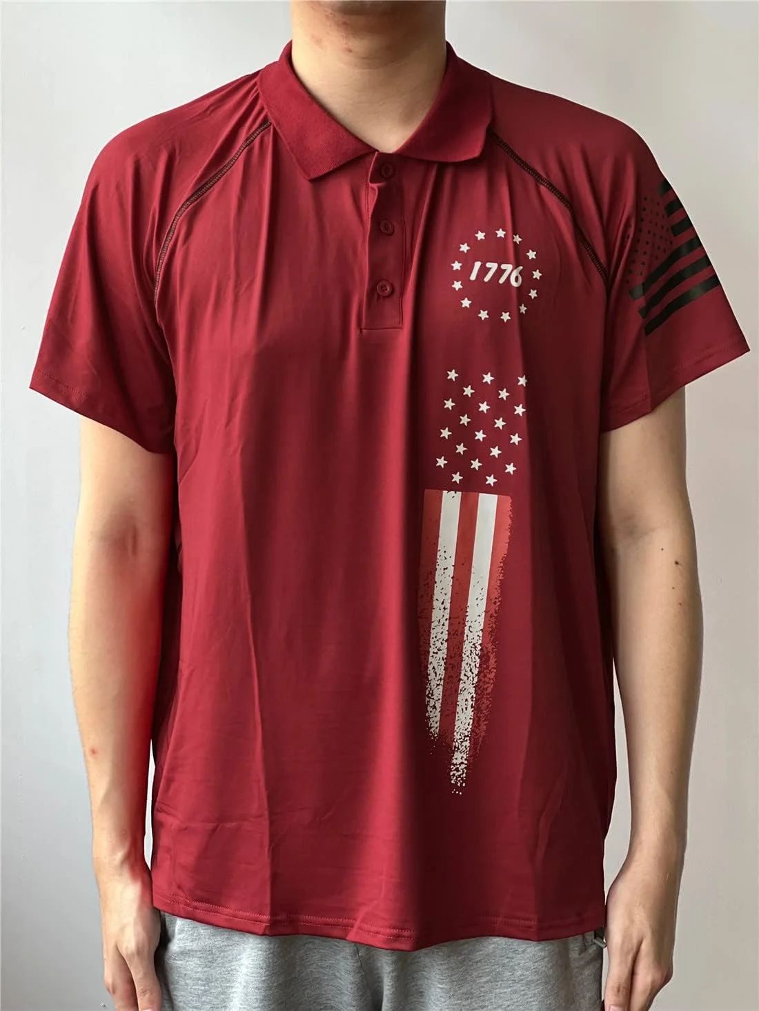 پولوشرت آستین کوتاه مردانه با طرح پرچم آمریکا، مناسب گلف و فعالیت های ورزشی (S-3XL)