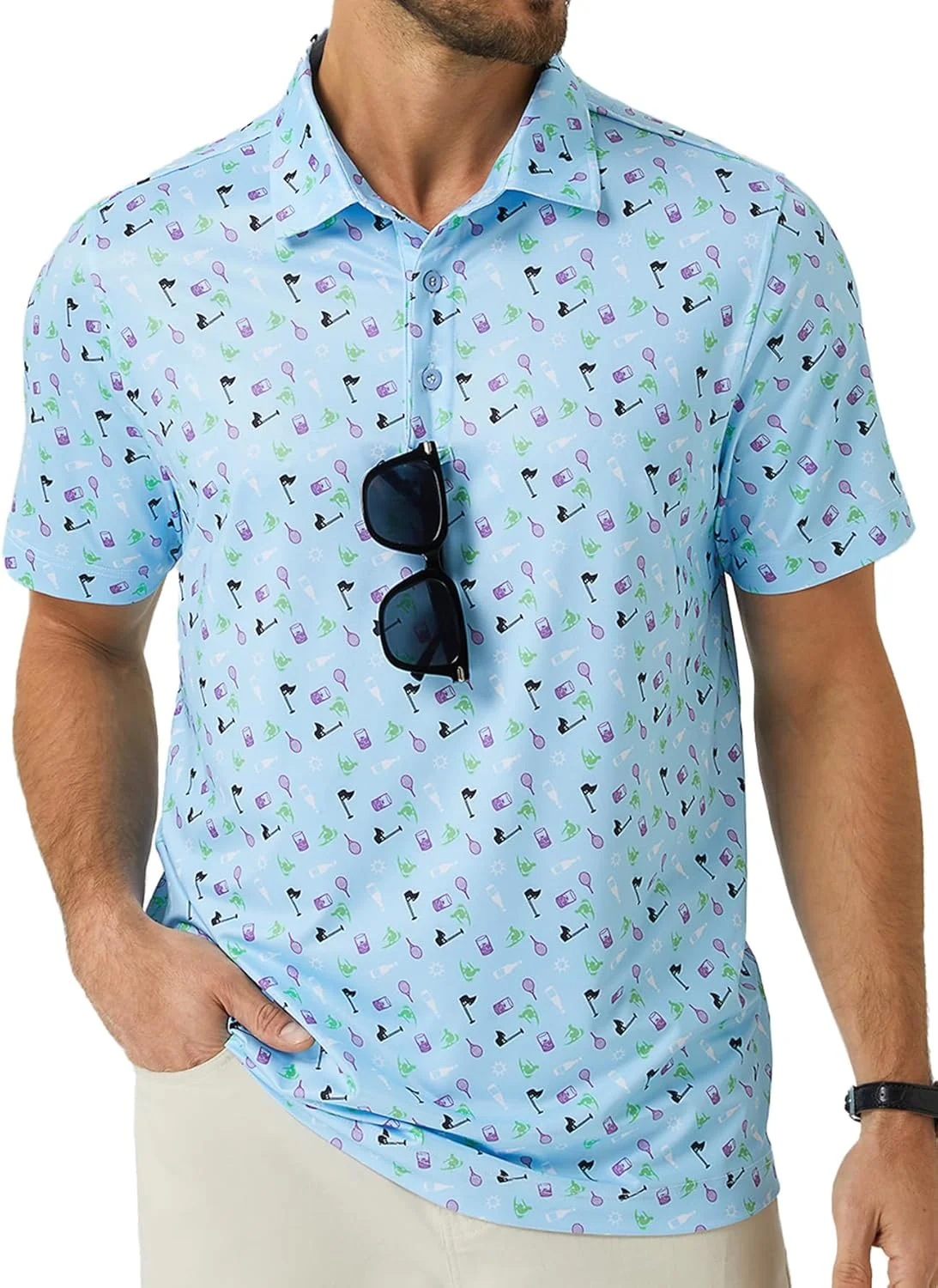 پولوشرت مردانه آستین کوتاه طرح دار با قابلیت خشک شدن سریع و ضد رطوبت