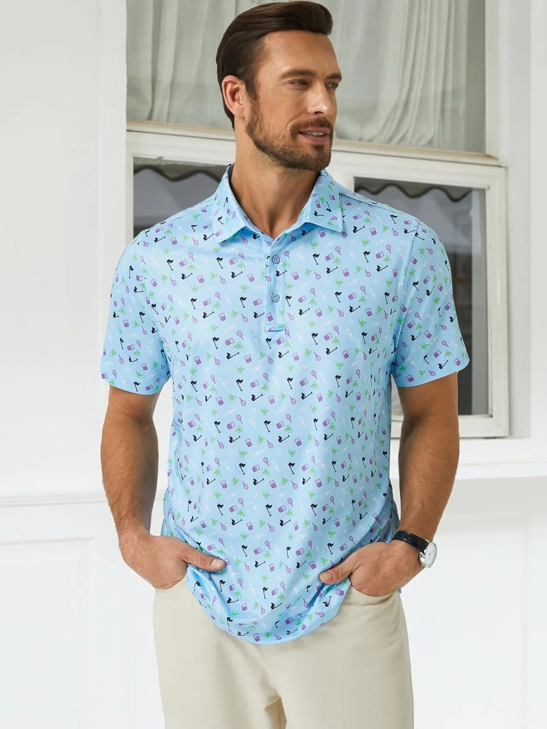 پولوشرت مردانه آستین کوتاه طرح دار با قابلیت خشک شدن سریع و ضد رطوبت