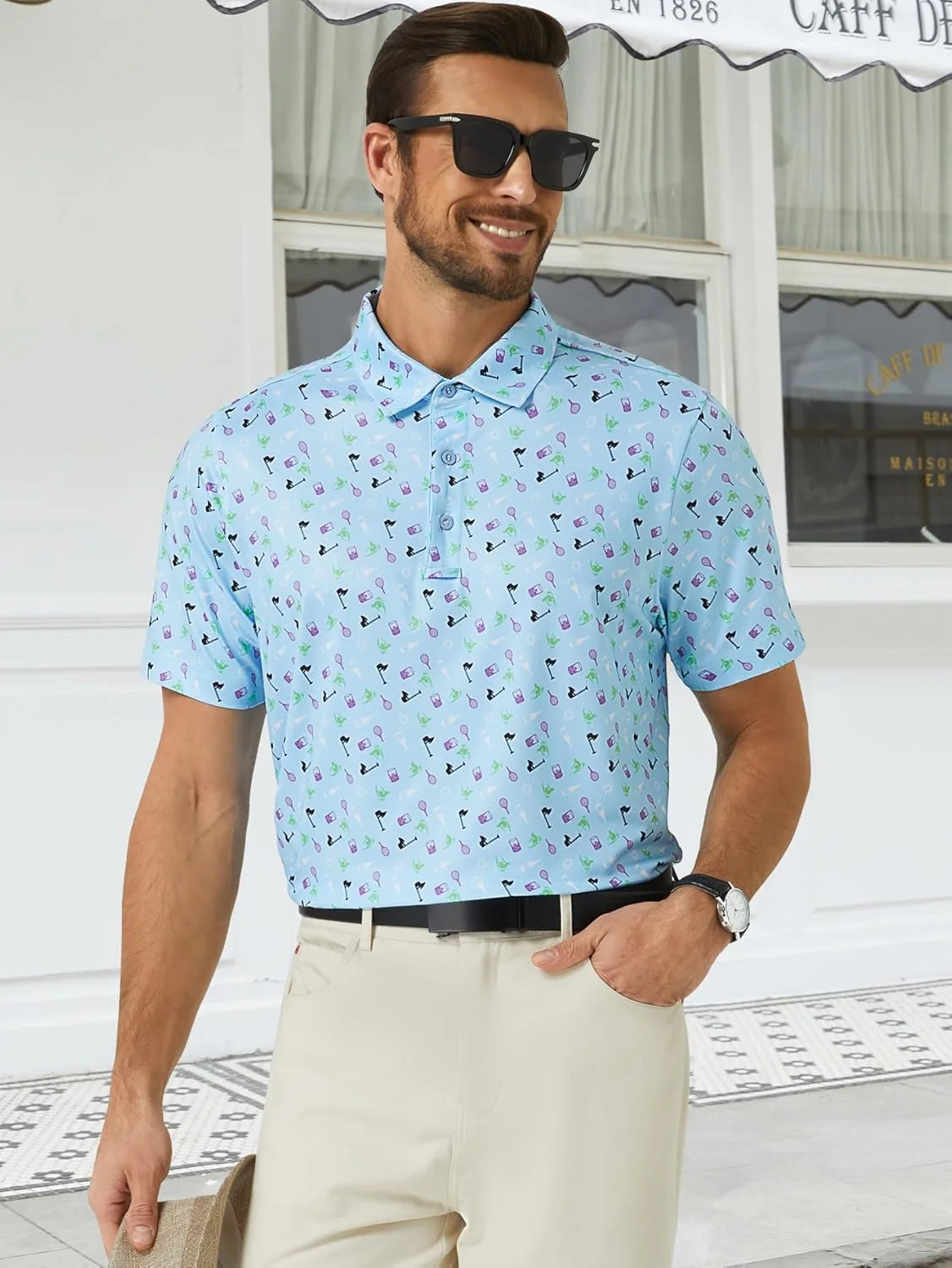 پولوشرت مردانه آستین کوتاه طرح دار با قابلیت خشک شدن سریع و ضد رطوبت