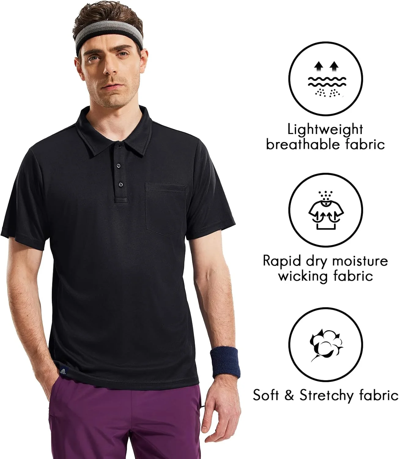 پولوشرت مردانه هایمونت آستین کوتاه با جیب، خشک‌شونده سریع و ضد رطوبت، مناسب گلف، کار و استایل کژوال