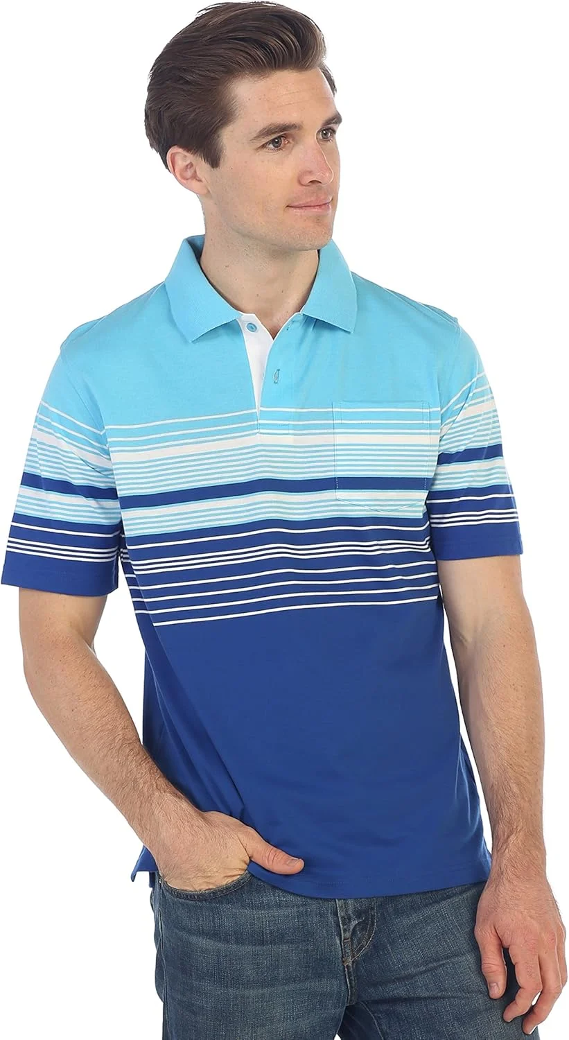 پولوشرت مردانه جیوبرتی با راه راه های دوگانه متضاد و جیب - رنگرزی نخ