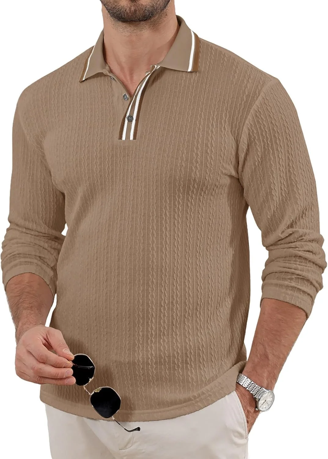 پلیور پولو مردانه آستین بلند بافتنی یقه دار دکمه دار مناسب تیپ غیر رسمی و گلف پلیور پولو مردانه آستین بلند بافتنی یقه دار دکمه دار مناسب تیپ غیر رسمی و گلف