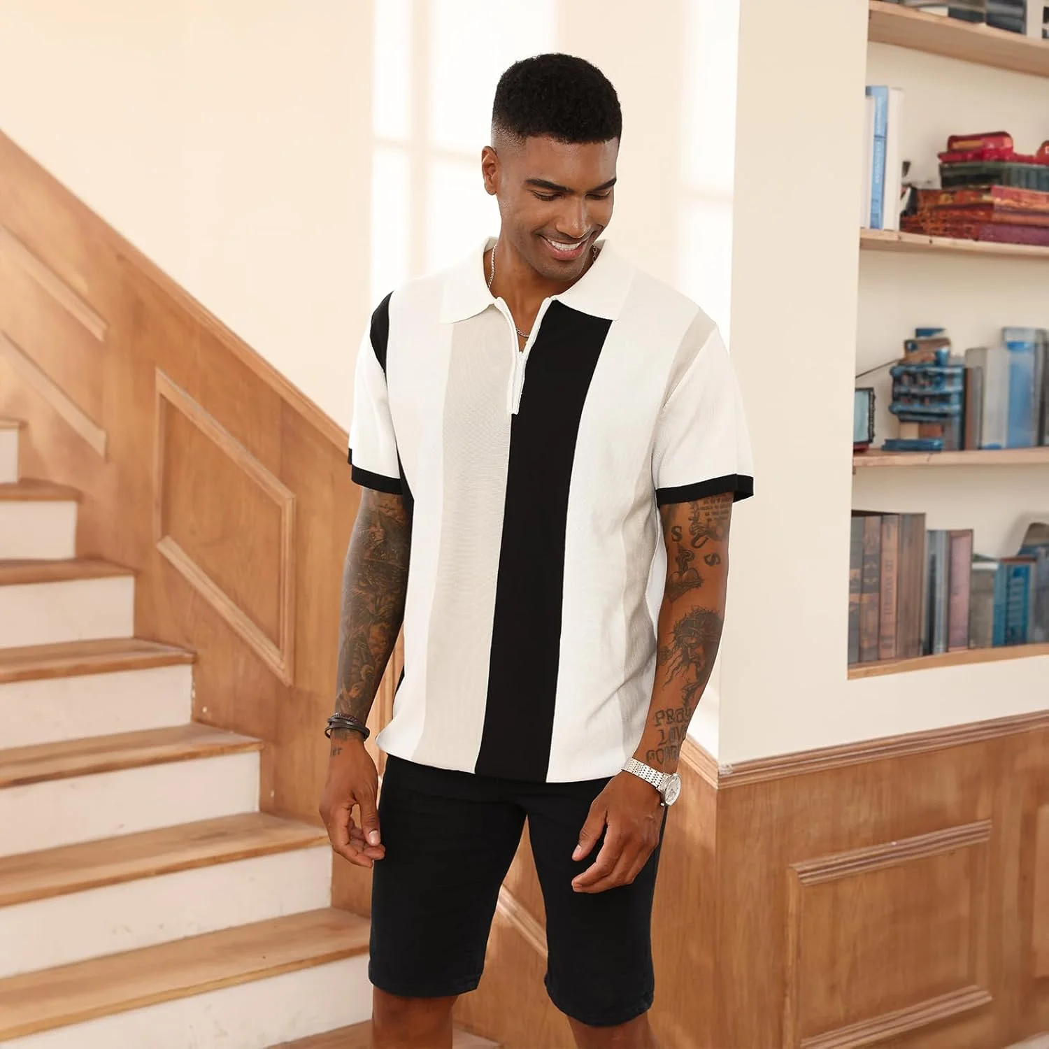 پولوشرت مردانه طرح راه راه بافتنی، مناسب استایل کژوال و فیت اسلیم